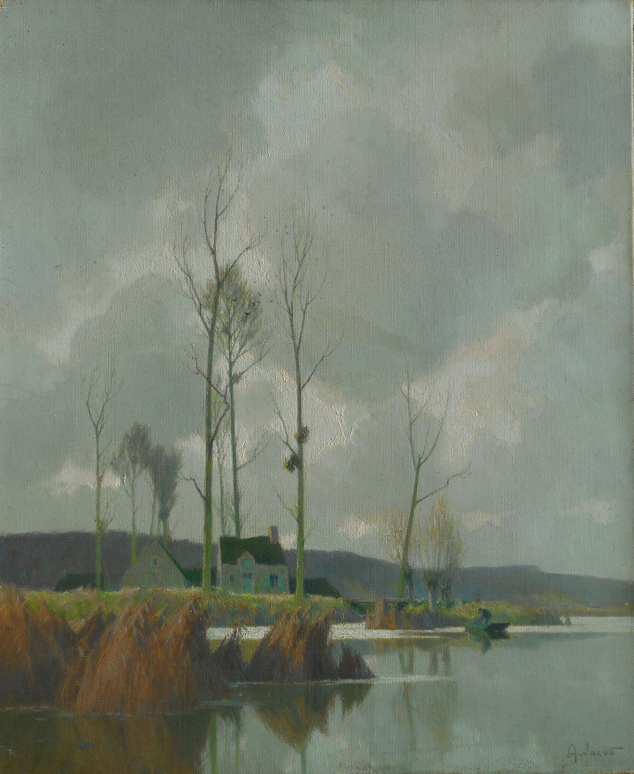 Alexandre JACOB (1876-1972) HST 46x38cm « bord d'étang en SEINE et ...
