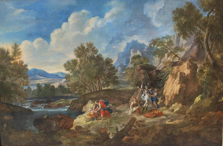 Huile Sur Toile, école Française XVII, Paysage Avec Dryopé Changé en
