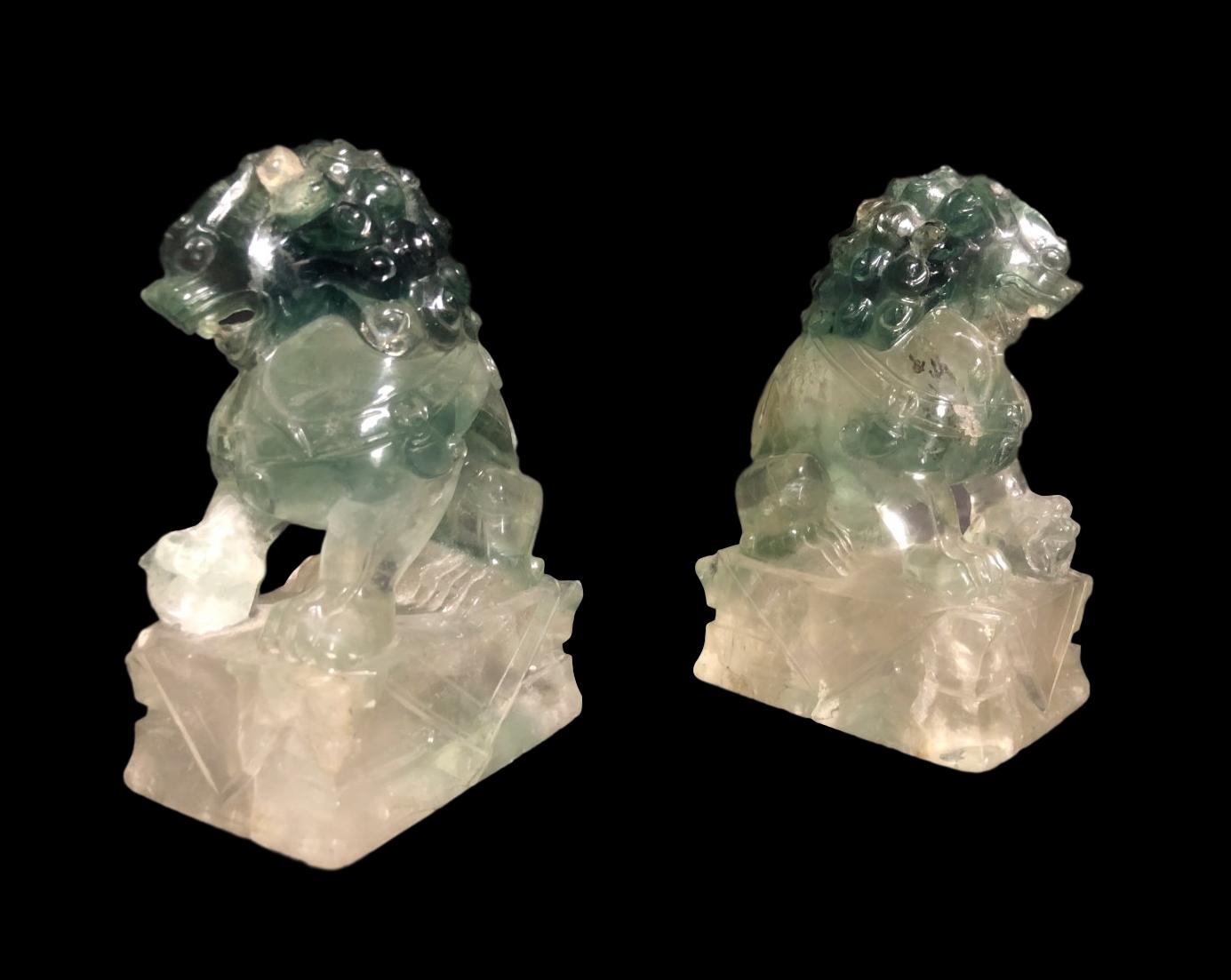 « Paire de Chiens de Fô ou Shi en Cristal de Roche, Chine, fin XIX, tout début XXème »