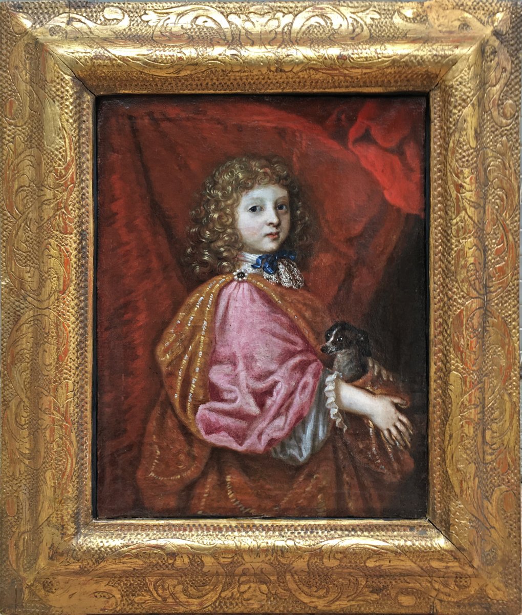 « Jeune garçon accompagné de son chien », Portrait du XVIIème siècle, école française. »