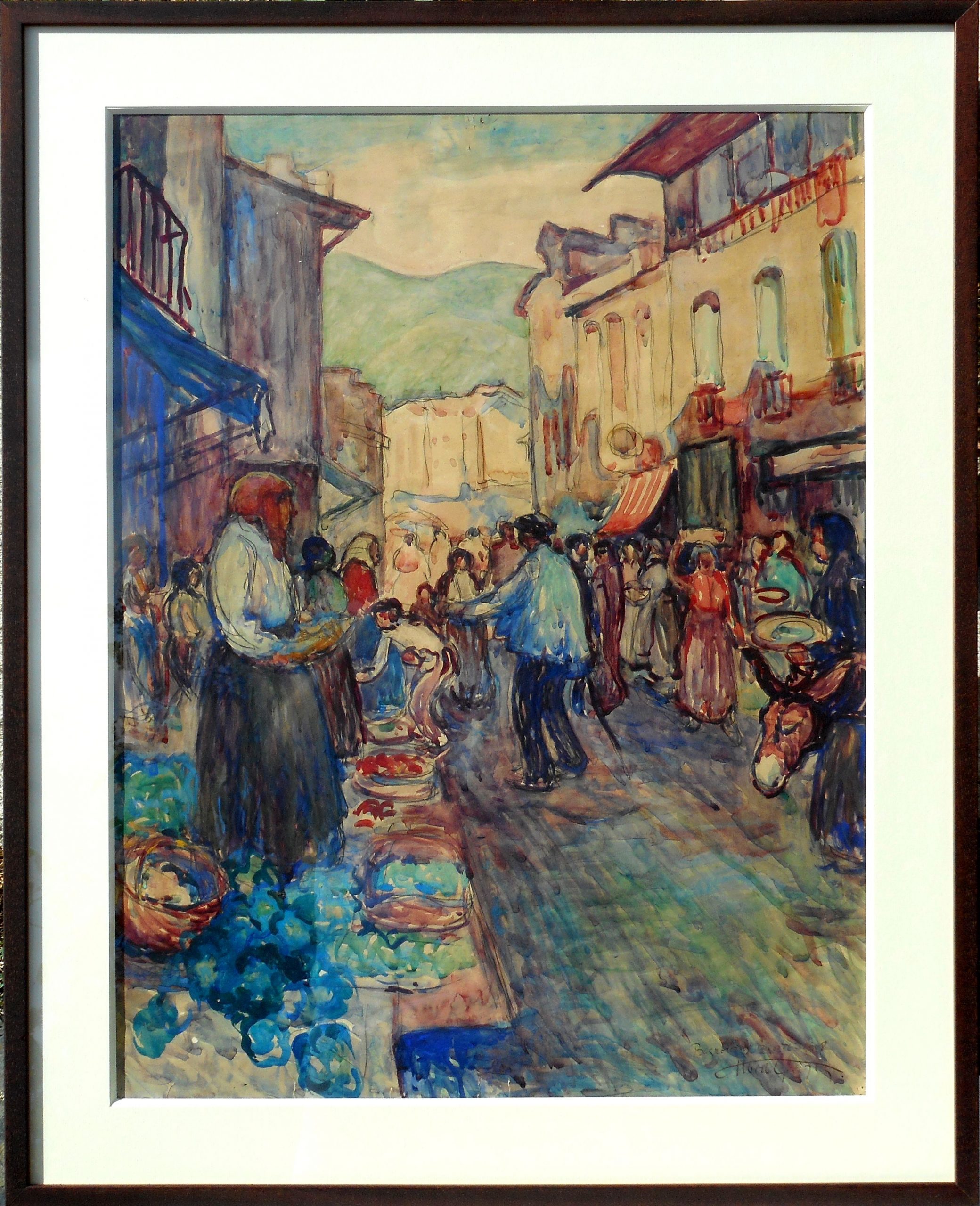 ALBERT GLEIZES aq 65x50cm (78x63cm enc) bagneres de bigorre 1908