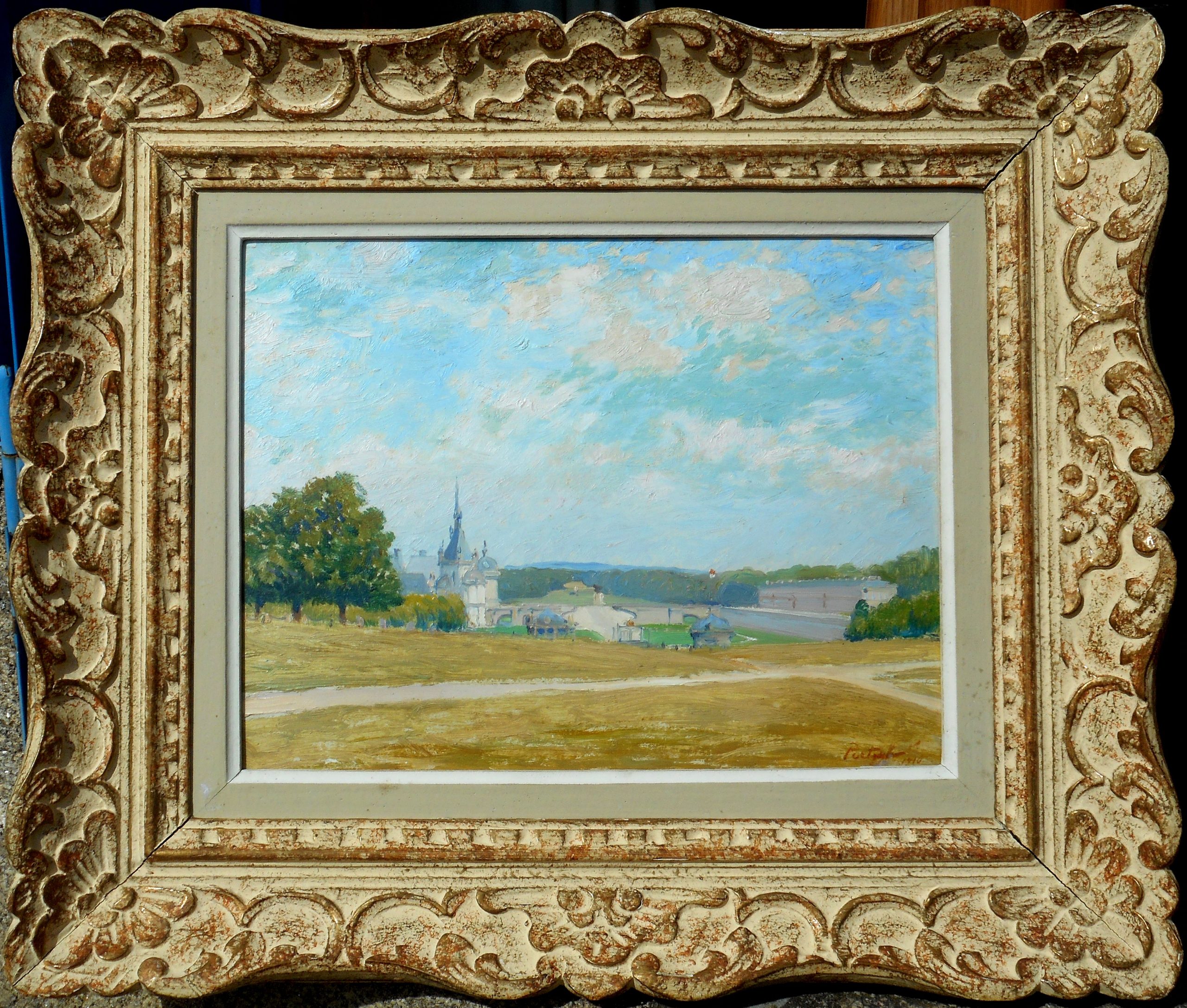 GUSTAVE POETZSCH hsc 26,5x35cm (38x47cm enc) Château de CHANTILLY 1910