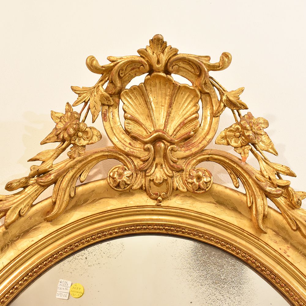 Ancien Miroir Ovale Doré - Déco Murale Vintage - 35x30 Cm