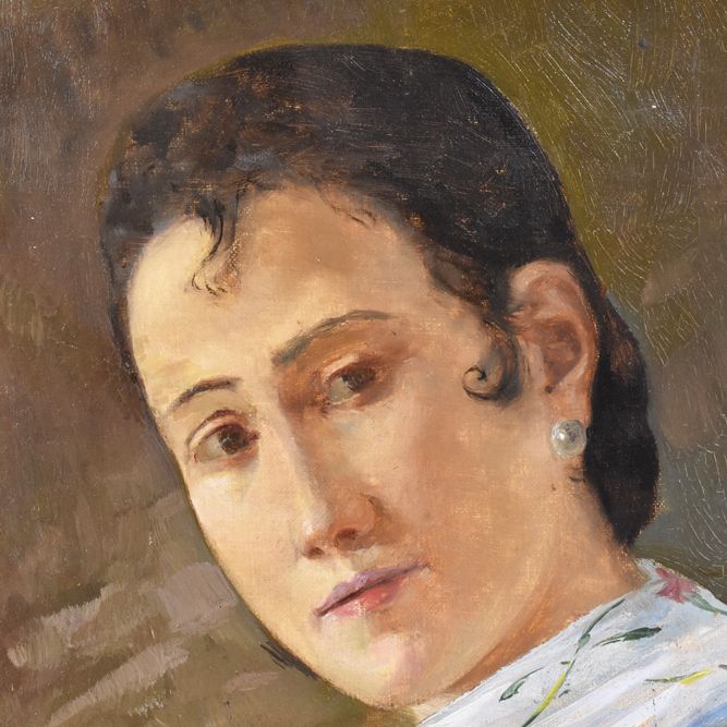 Tableau Espagnol Huile Sur Toile Signé – Maternité, 20ème Siècle, Avec Certificat