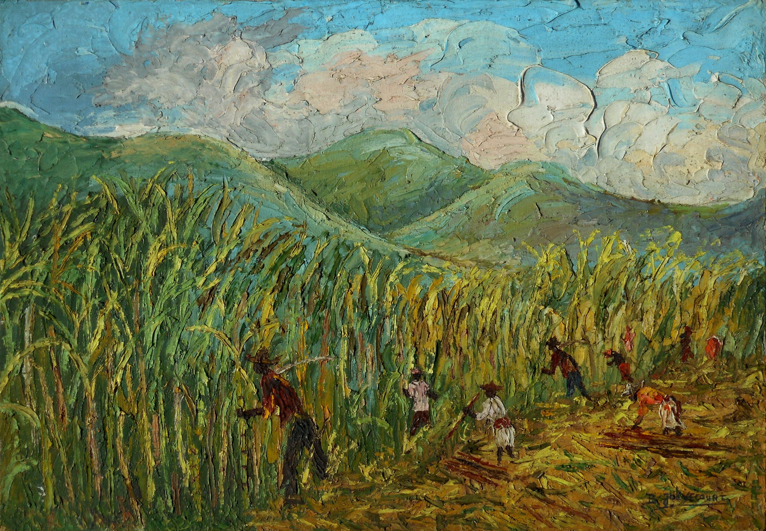 Bernabé JULVECOURT hstmp 38x55cm coupe de canne à sucre MARTINIQUE 1963