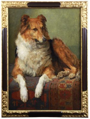 Portrait of a collie dog by Charles Van Den Eycken