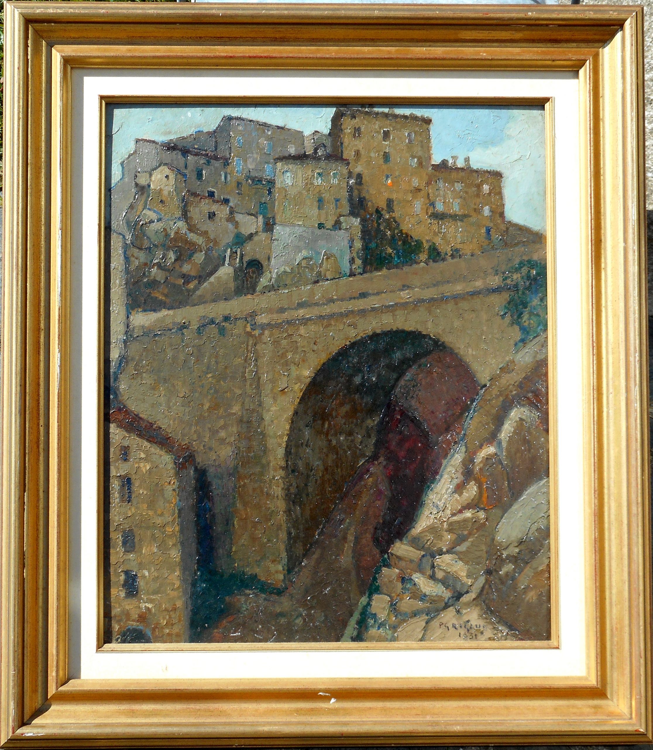 PIERRE GASTON RIGAUD hsp 46x38cm (62x54cm enc) pont à Sartène en CORSE 1931