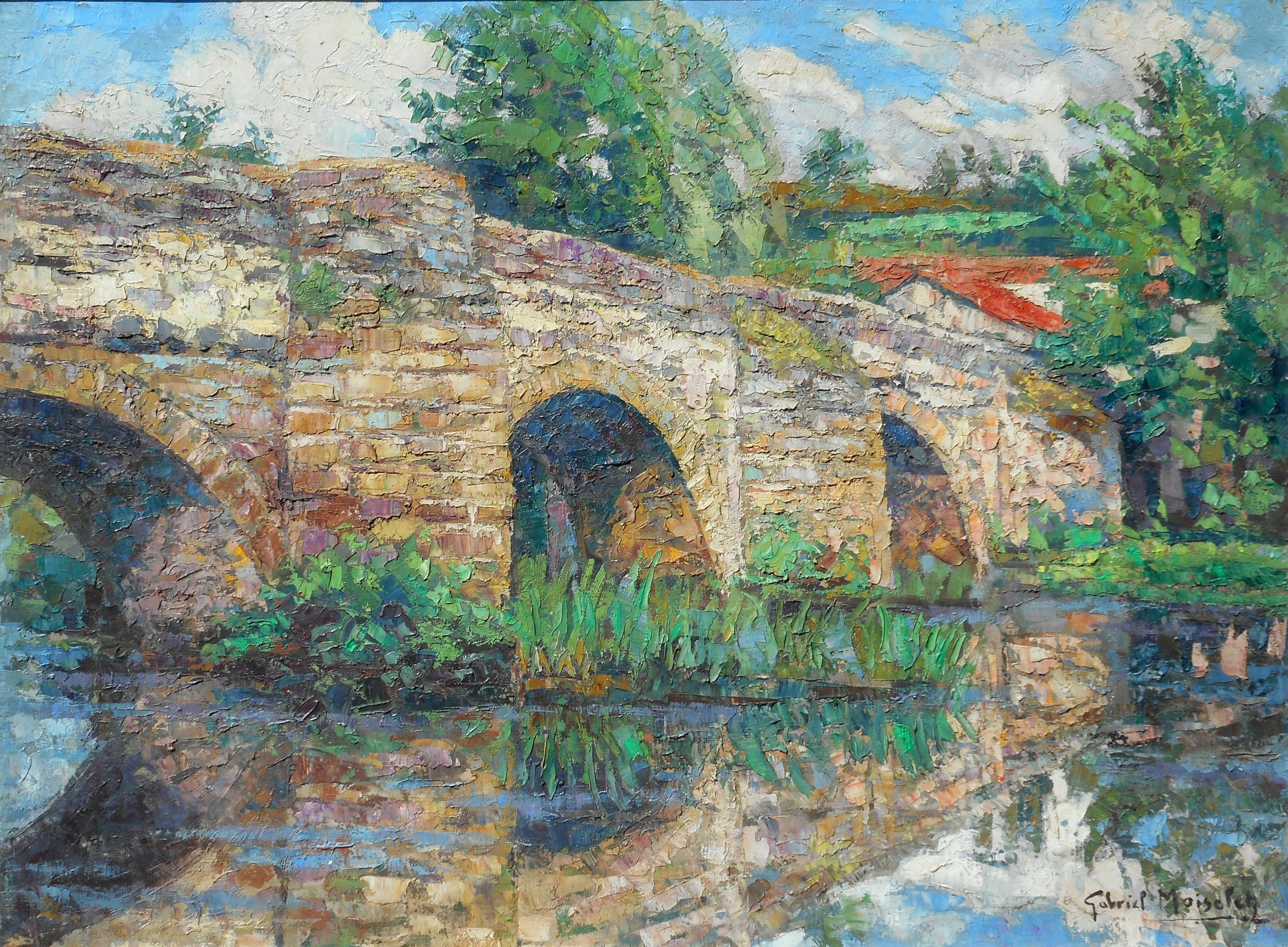 GABRIEL MOISELET hst 60x81cm le vieux pont au PUY en VELAY
