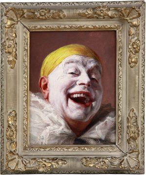 Portrait Huile Sur panneau Par Armand Henrion " le pierrot rieur "