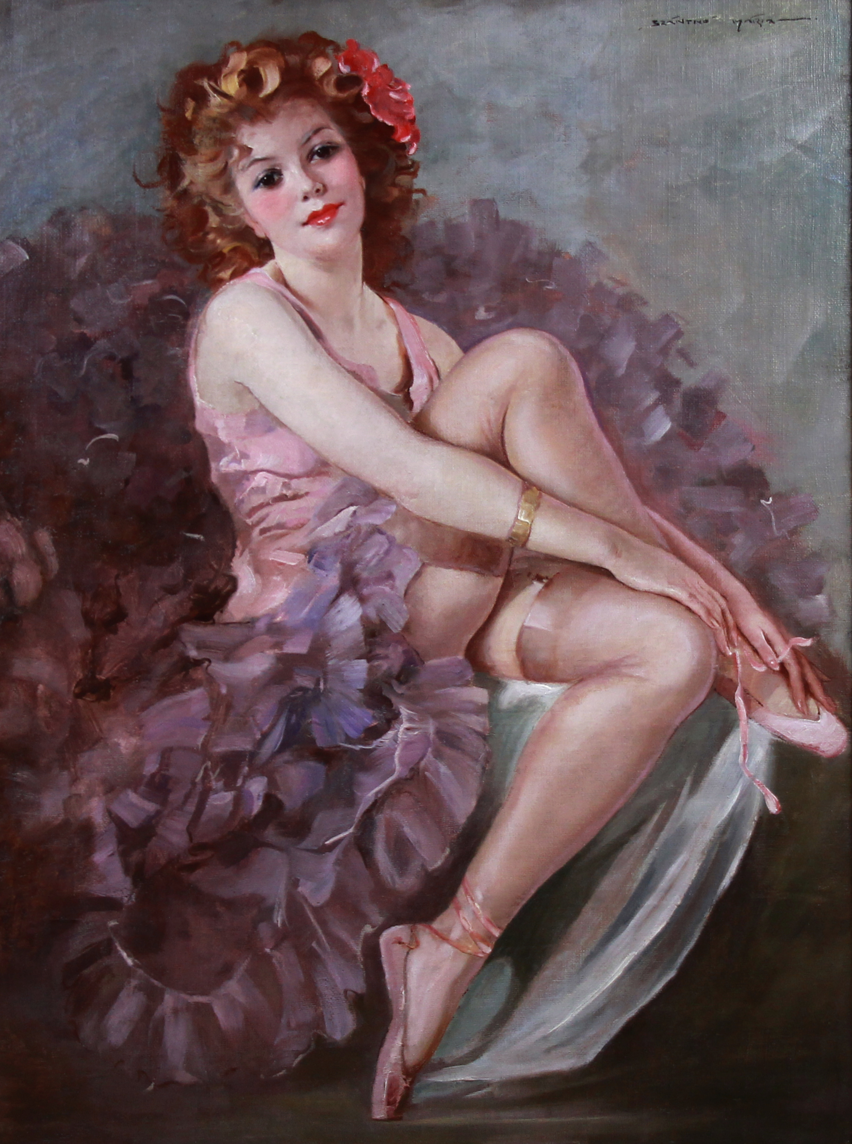 sitting ballerina 3 Huile Sur Toile , Portrait d'Une Ballerine Par Maria Szantho cadre