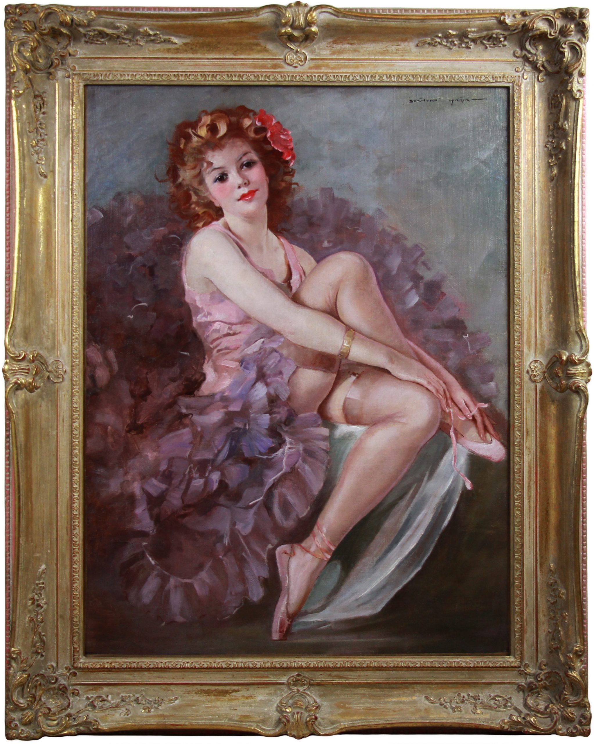 sitting ballerina by Maria Szantho Huile Sur Toile , Portrait d'Une Ballerine Par Maria Szantho cadre