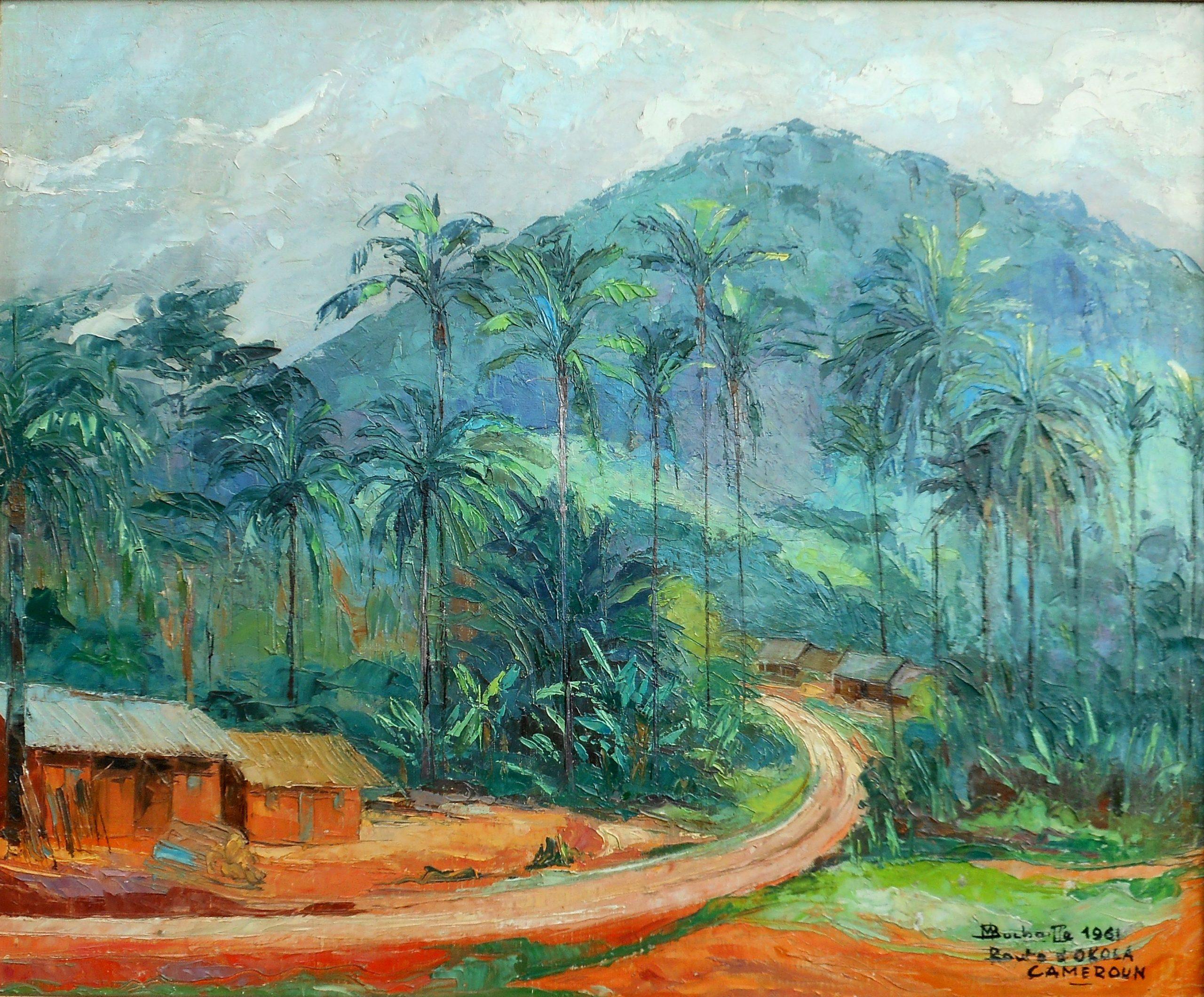 MARCEL BUCHAILLE - hsct 54x65cm - route d' okola - cameroun 1961