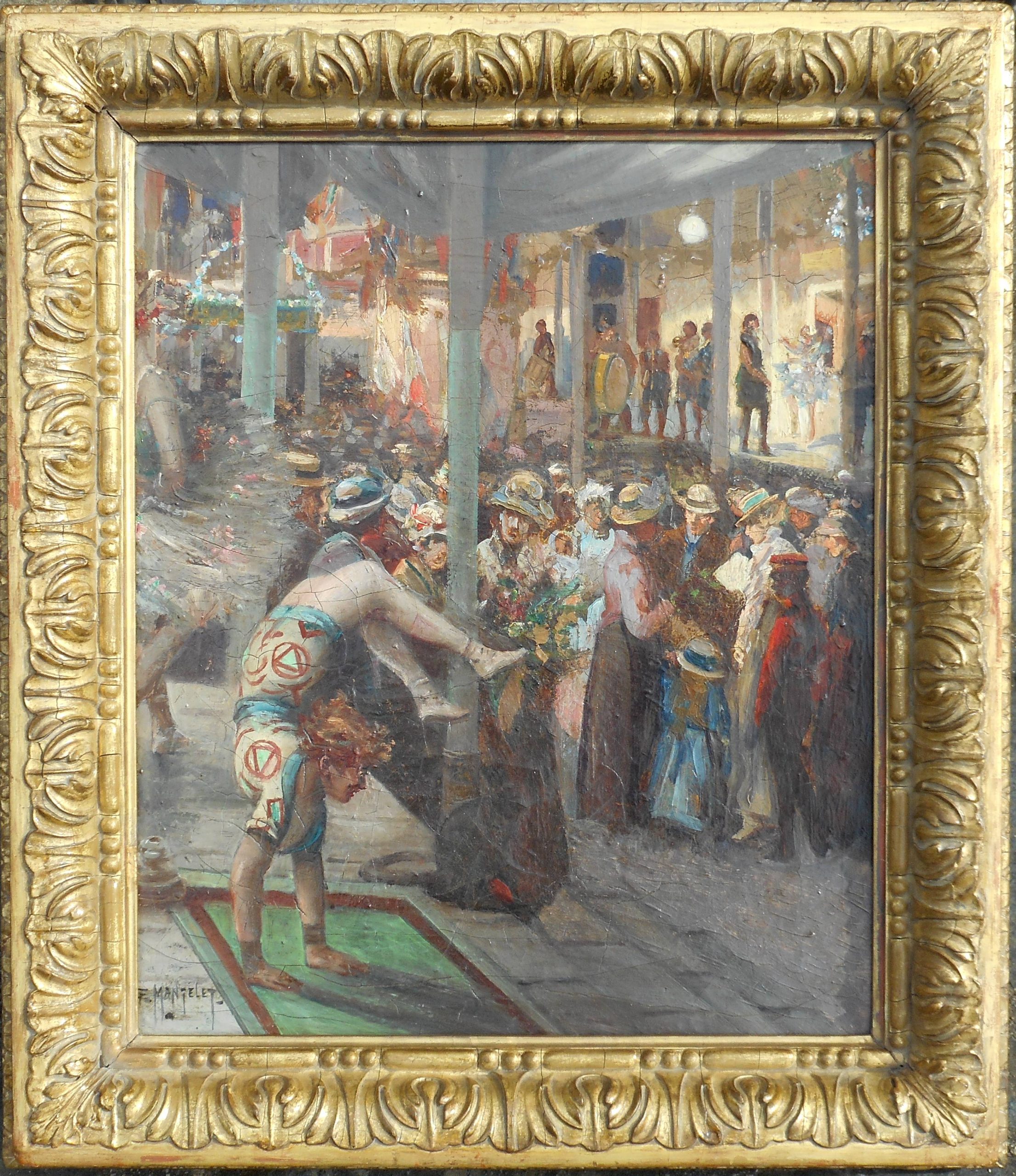 ALBERT MANTELET hst 46 x 38 cm ( 56 x 49 cm enc) les saltimbanques