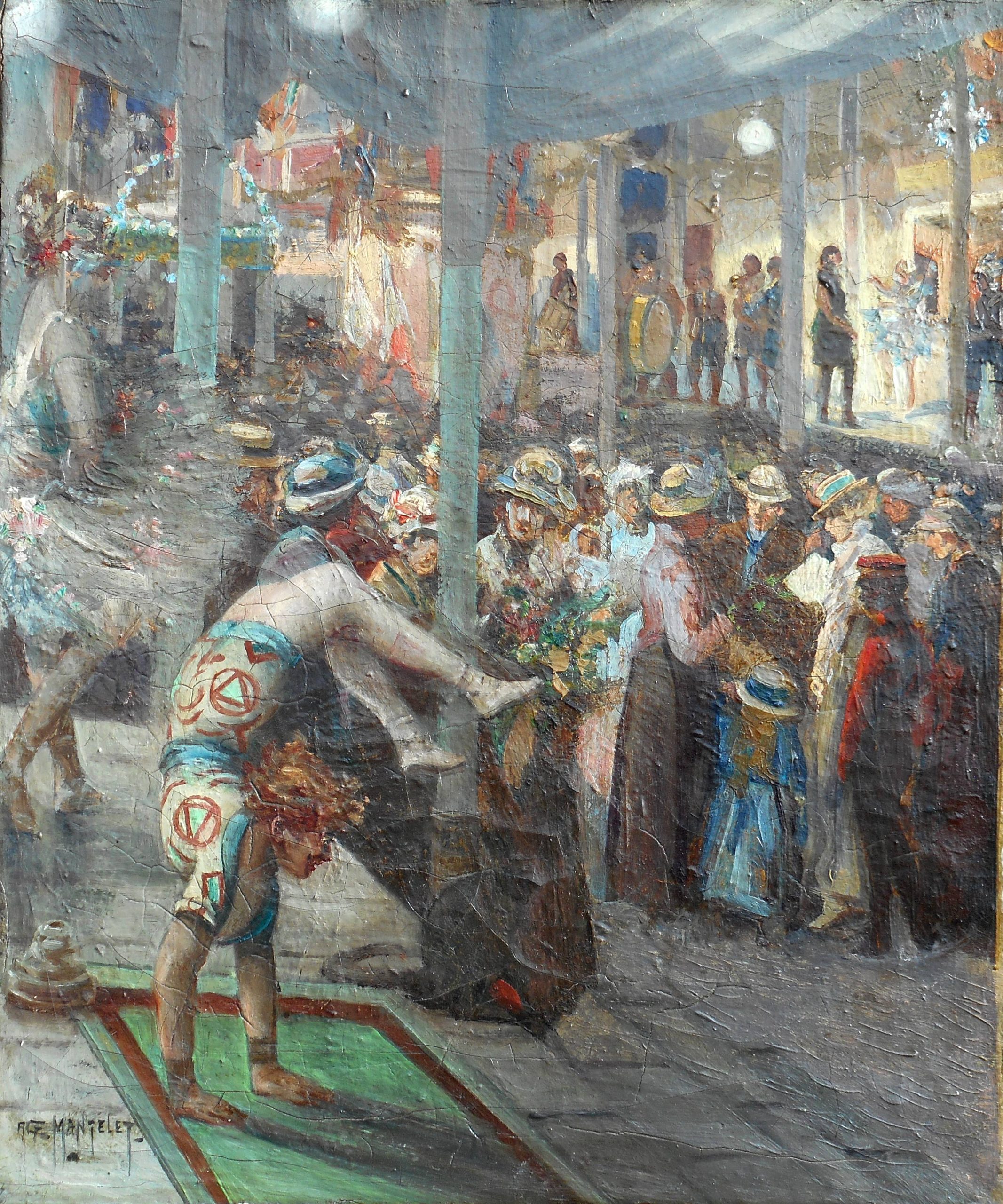 ALBERT MANTELET hst 46 x 38 cm les saltimbanques