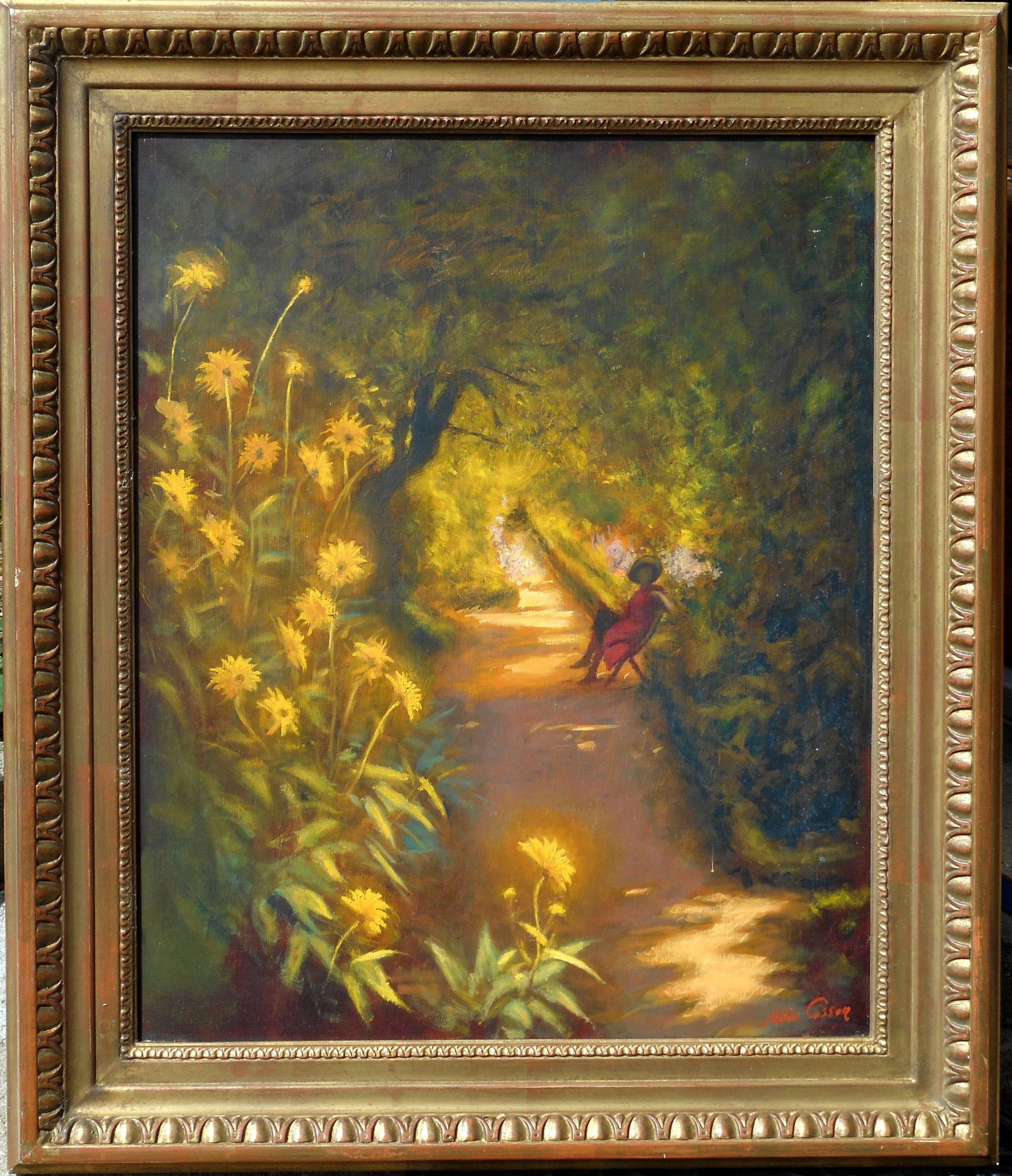 HELIER COSSON hst 61x50cm (77x66cm enc) jeanne Hoentgens ds le jardin de boissy st leger