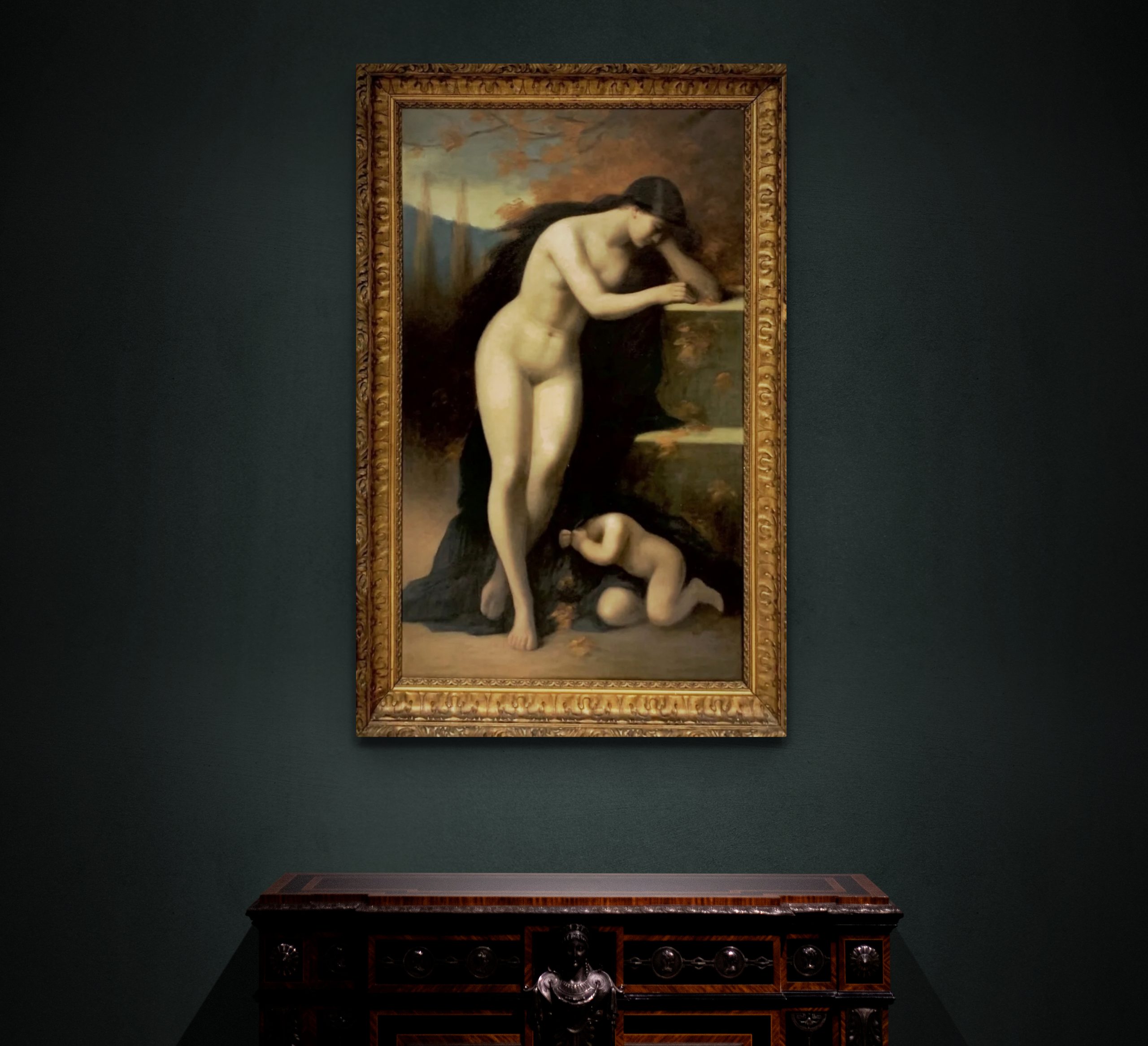 Antique_cabinet_below_spotlit_wall