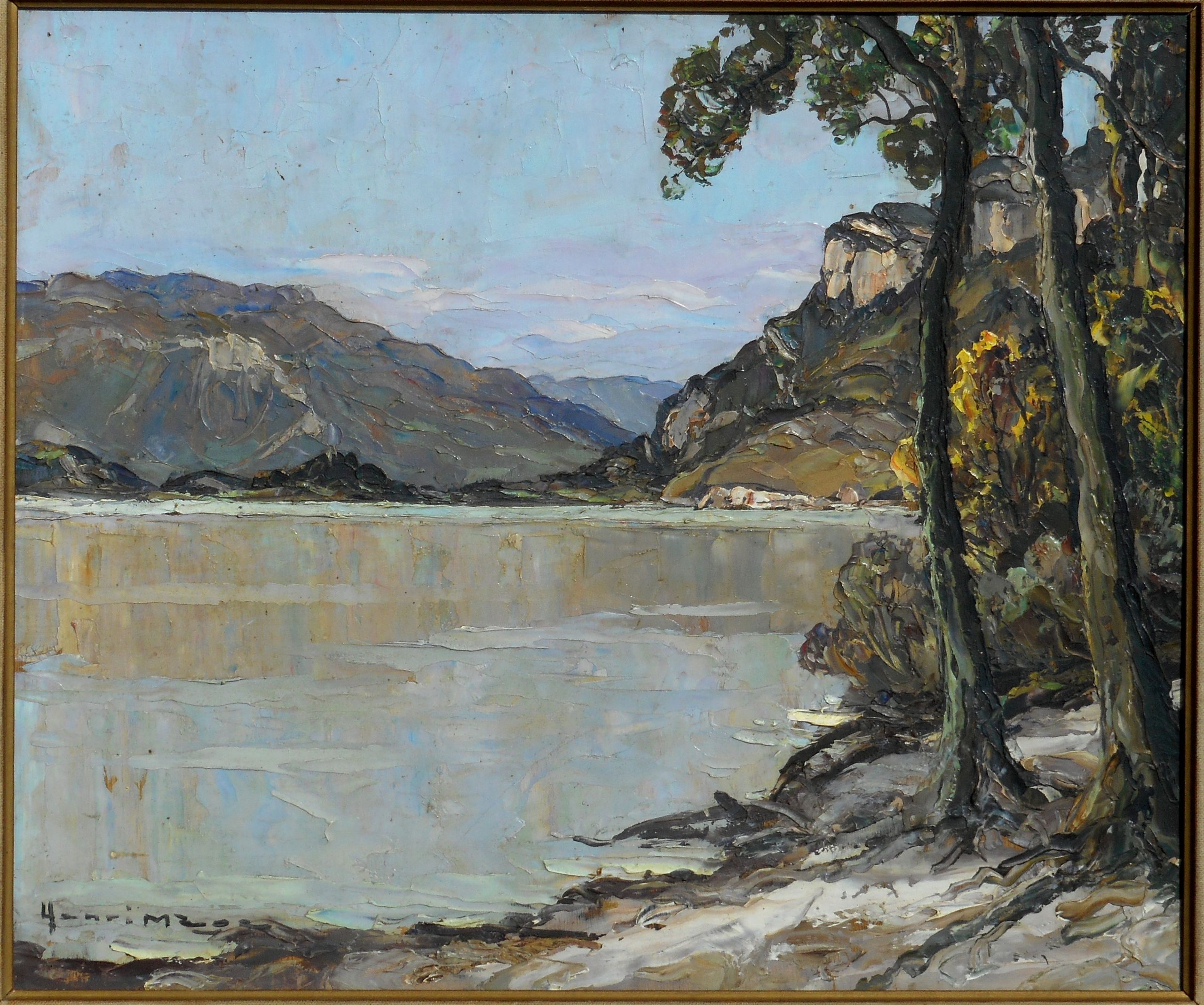 HENRI MEGE hsp 46x55cm lac du bourget après midi de septembre