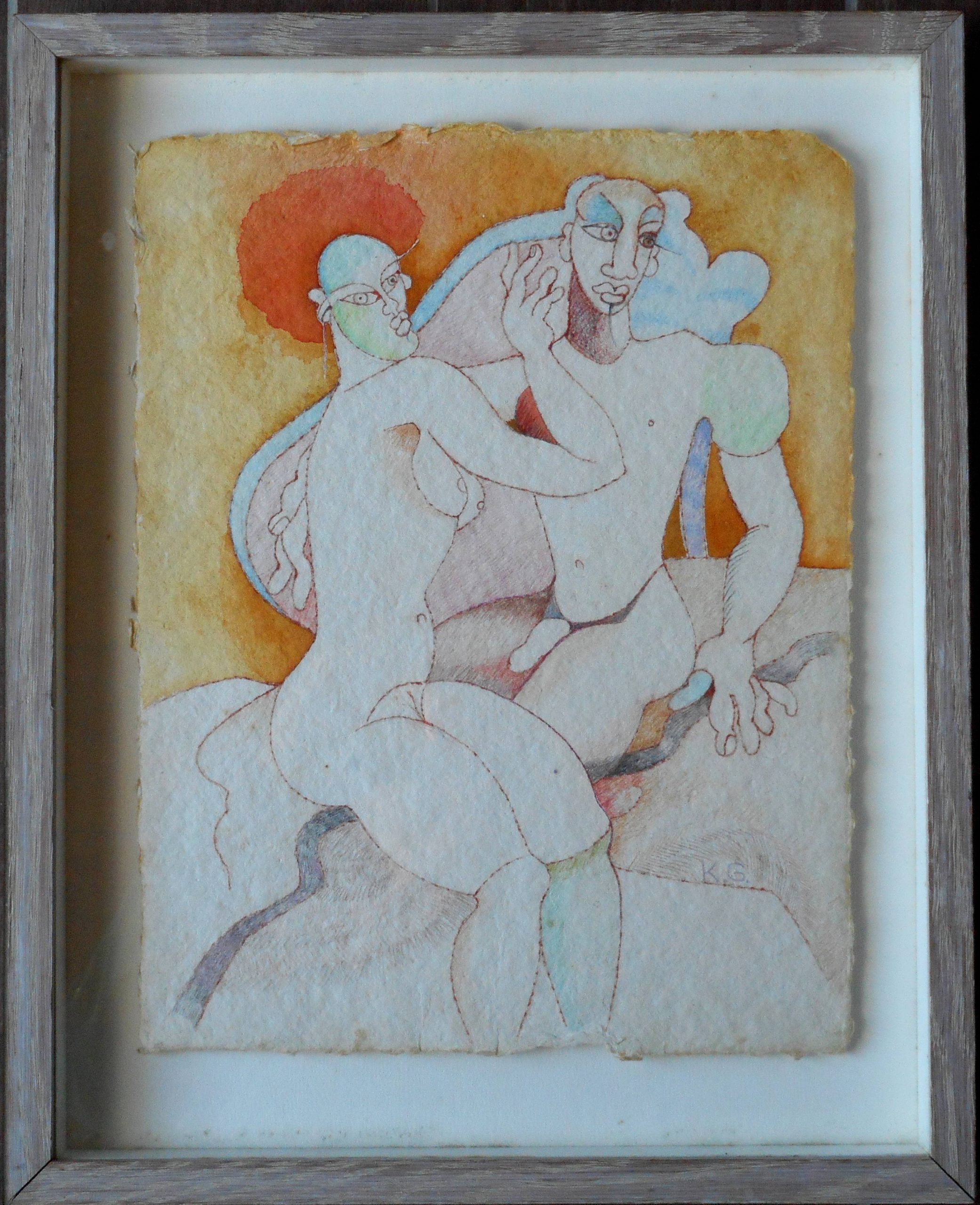 KG tech mixte sur papier 32 x 25 cm ( 41 x 33 cm enc)