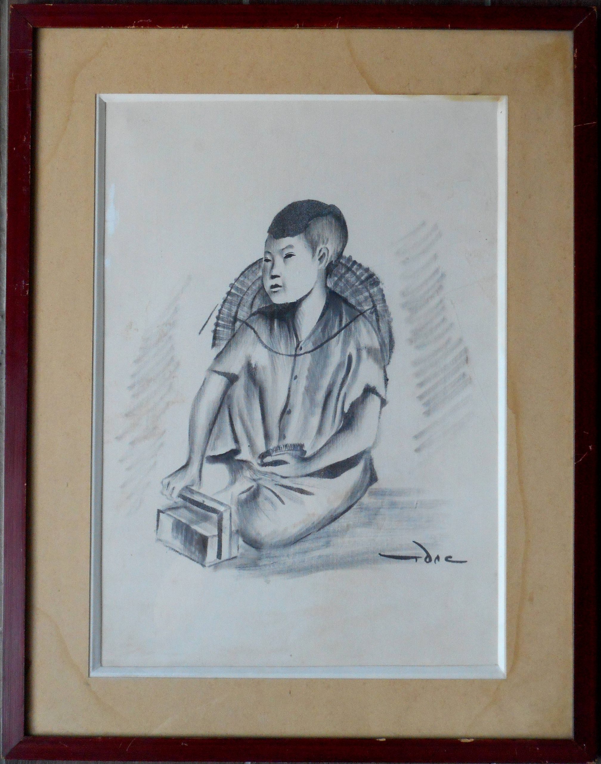 TRAN DAC encre sur soie 35 x 25 cm (46 x 36 cm encadrée)