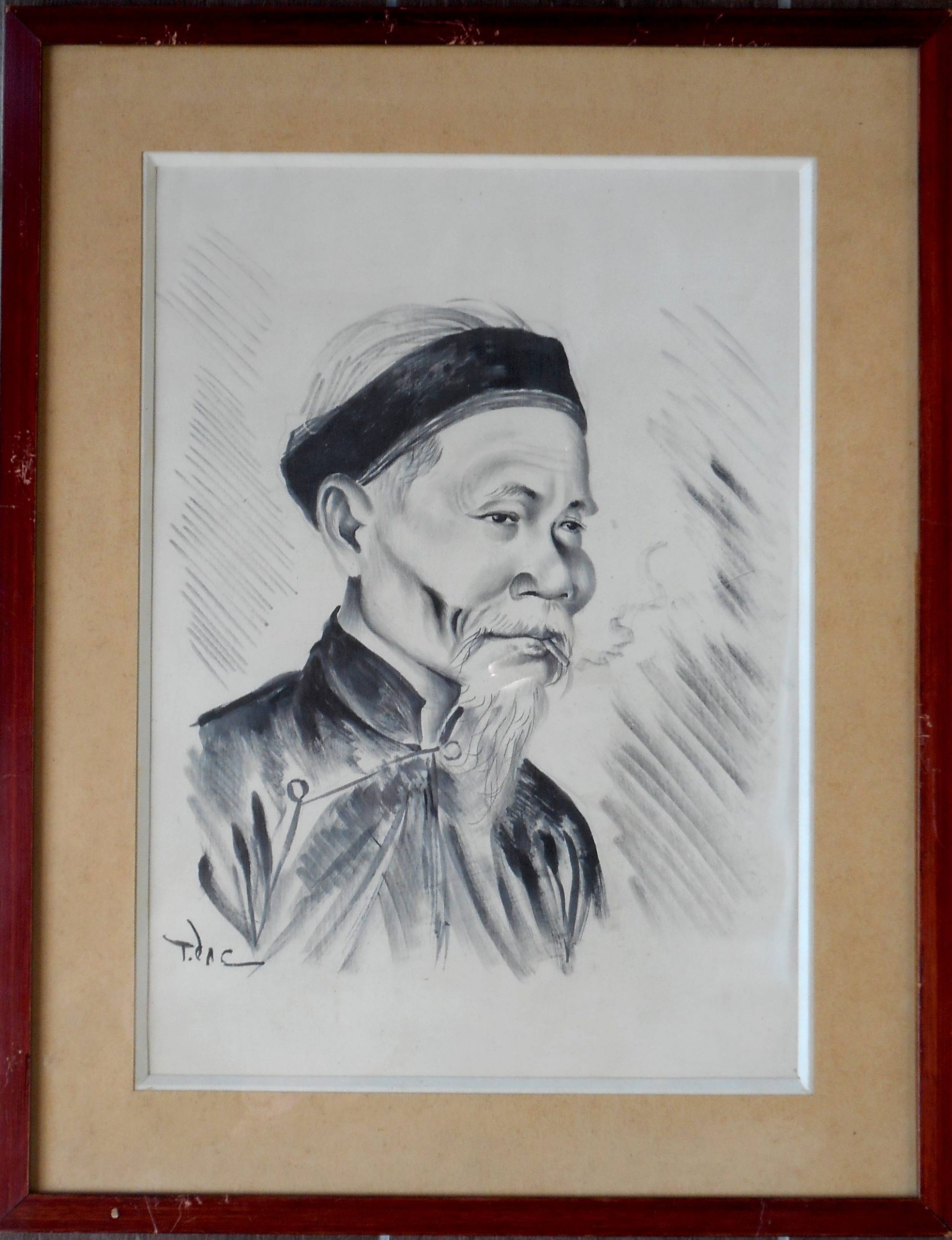 TRAN DAC encre s soie 35 x 25 cm ( 46 x 36 cm enc)