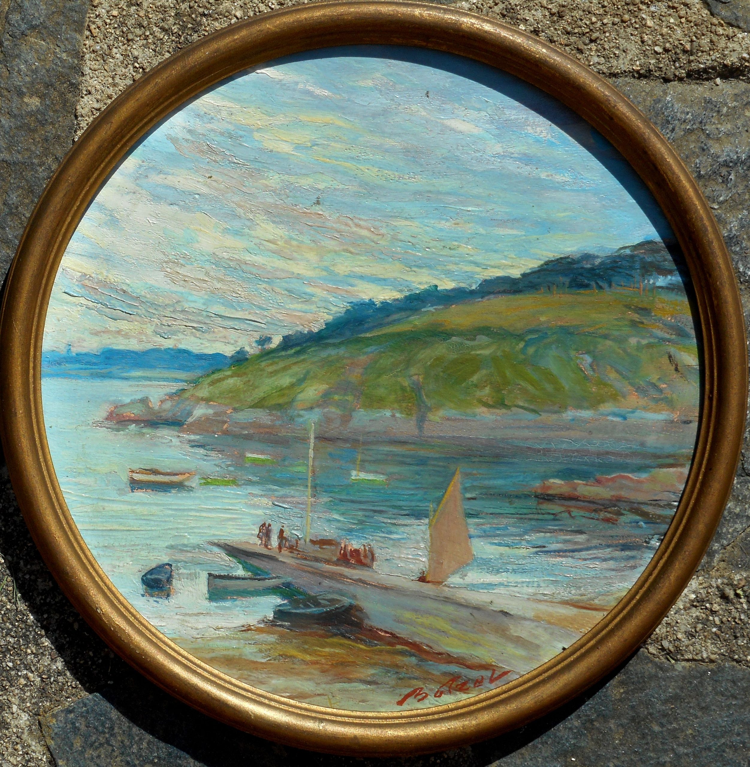Marcelin Jean BOTREL hsp D23cm hc embarcadère île de BREHAT