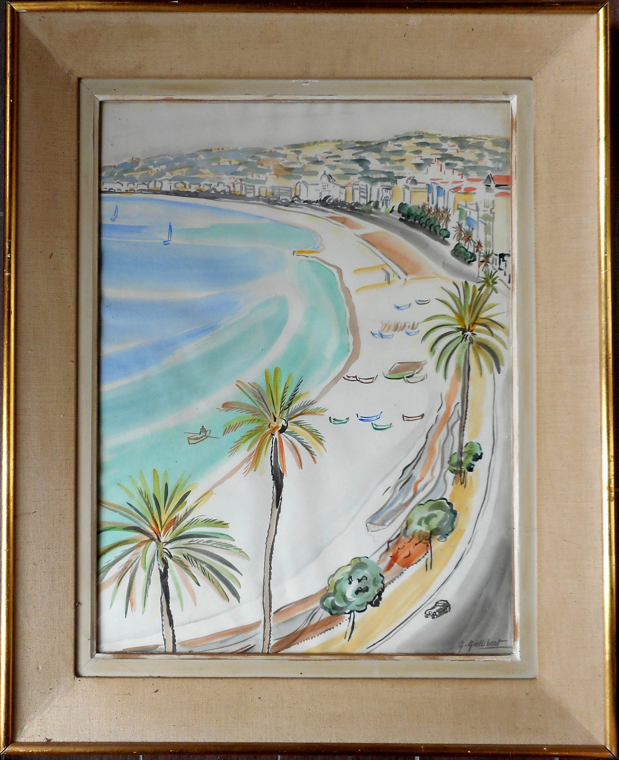 GENEVIEVE GALLIBERT aq 60 x 45 cm (80 x 65 cm enc) côte d'AZUR