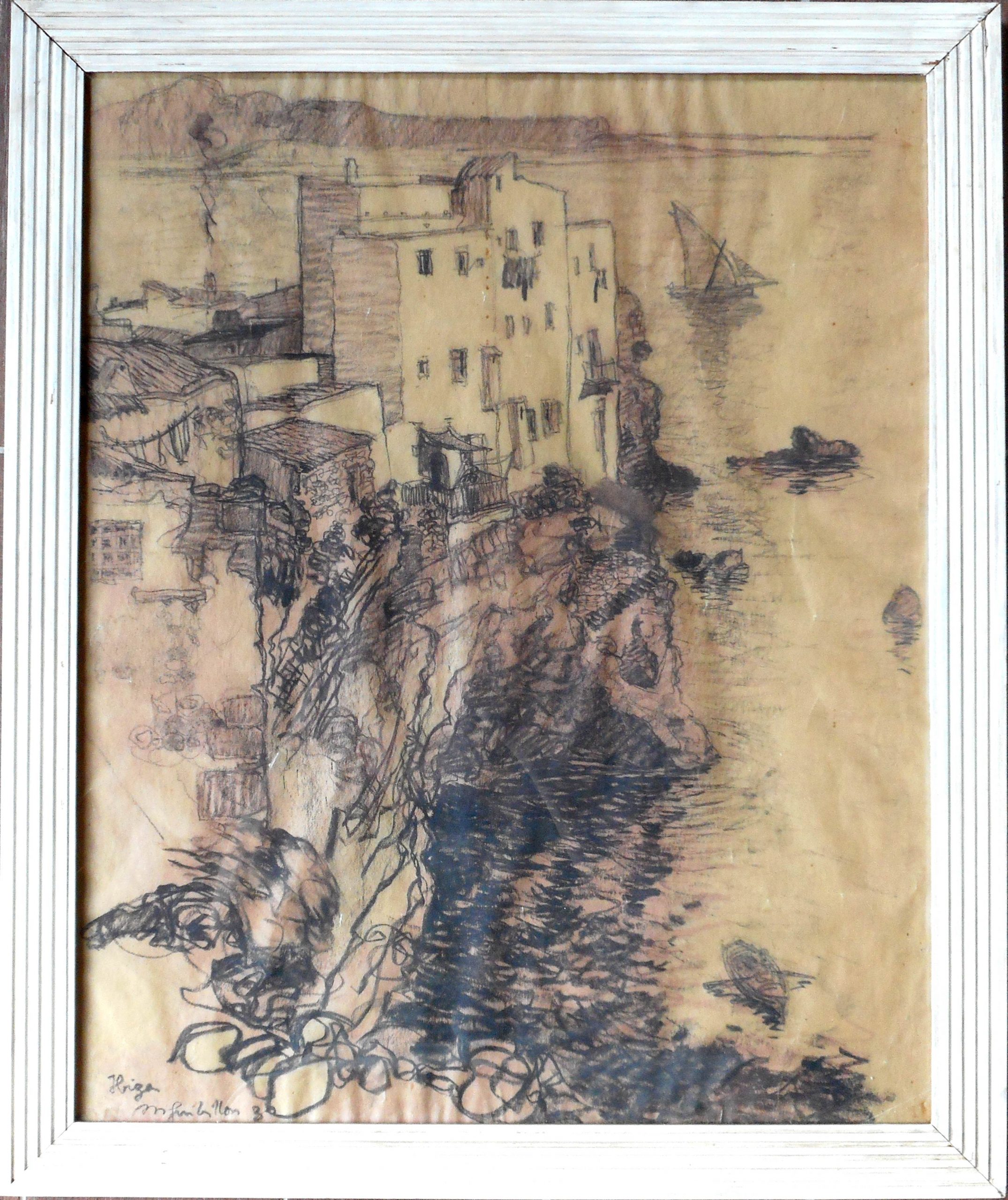 GUIBILLON tech mixte sur papier calque 61 x 50 cm (69 x 57 cm enc) IBIZA BALERARES 1930