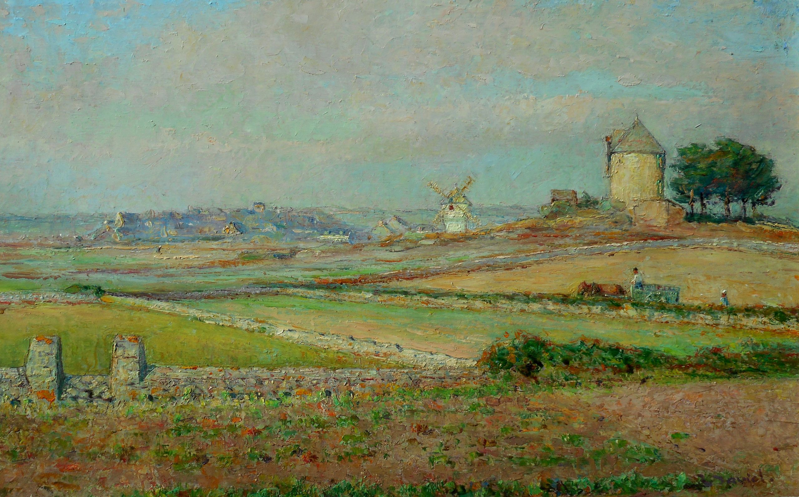 RAOUL DAVID hsb 25x39cm sbd batz sur mer vieux moulins