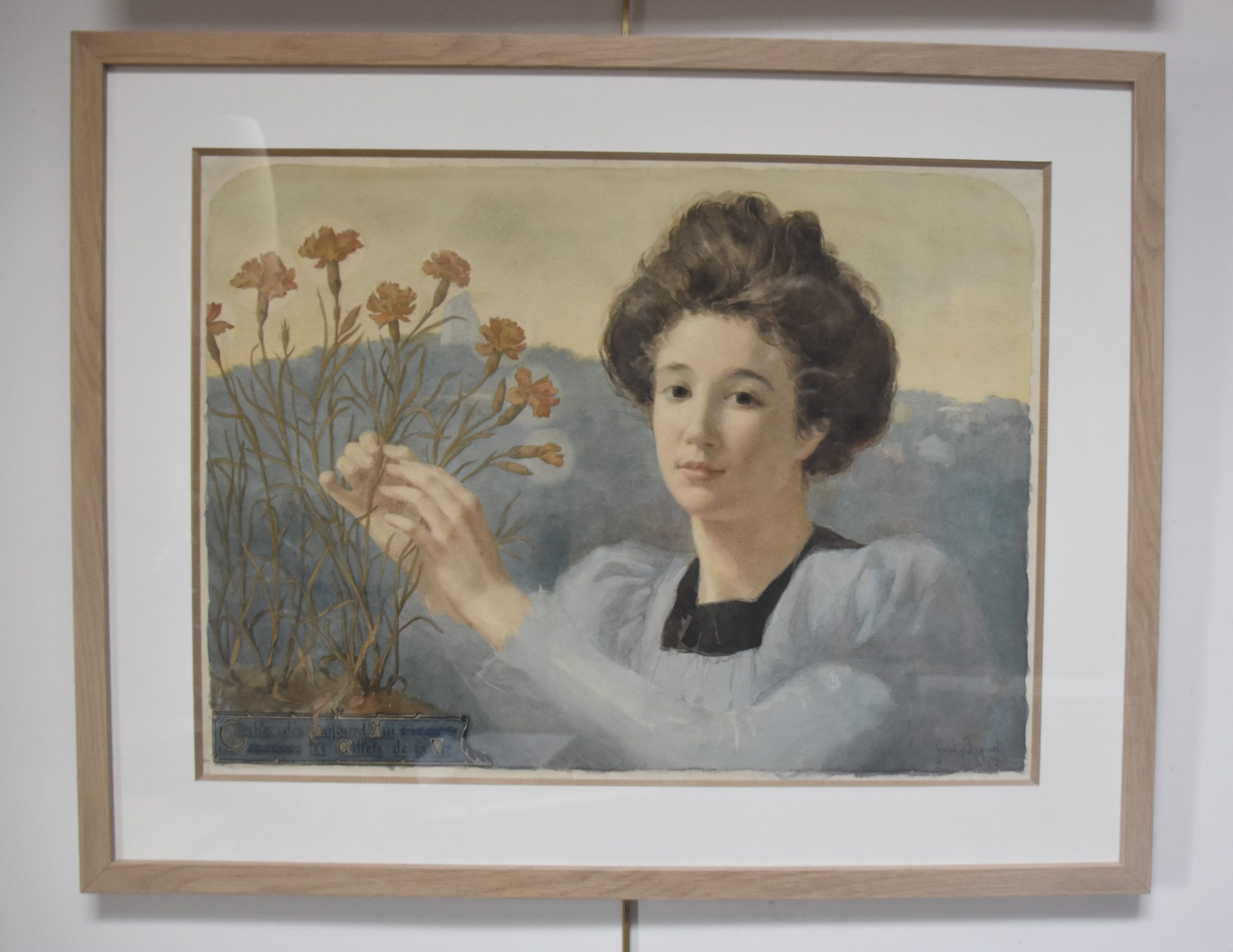 Gustave Riquet jeune femme aux fleurs encadré 1