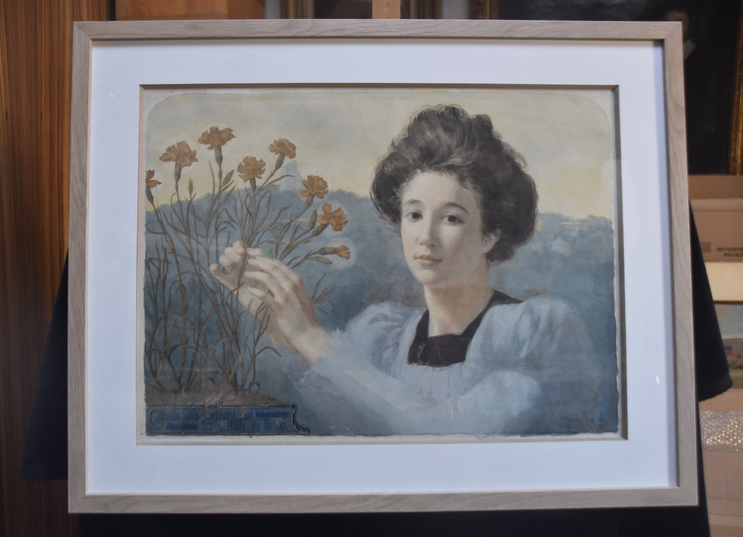 Gustave Riquet jeune femme aux fleurs encadré 3