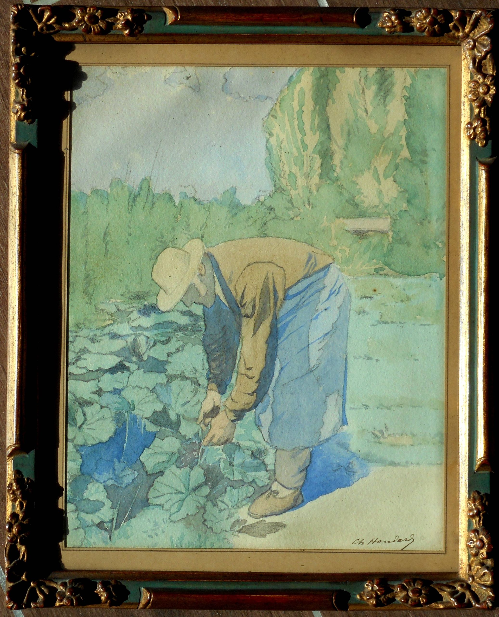 Charles HOUDARD aquarelle 27x21cm à vue ( 33,5 x 27,5 cm enc)