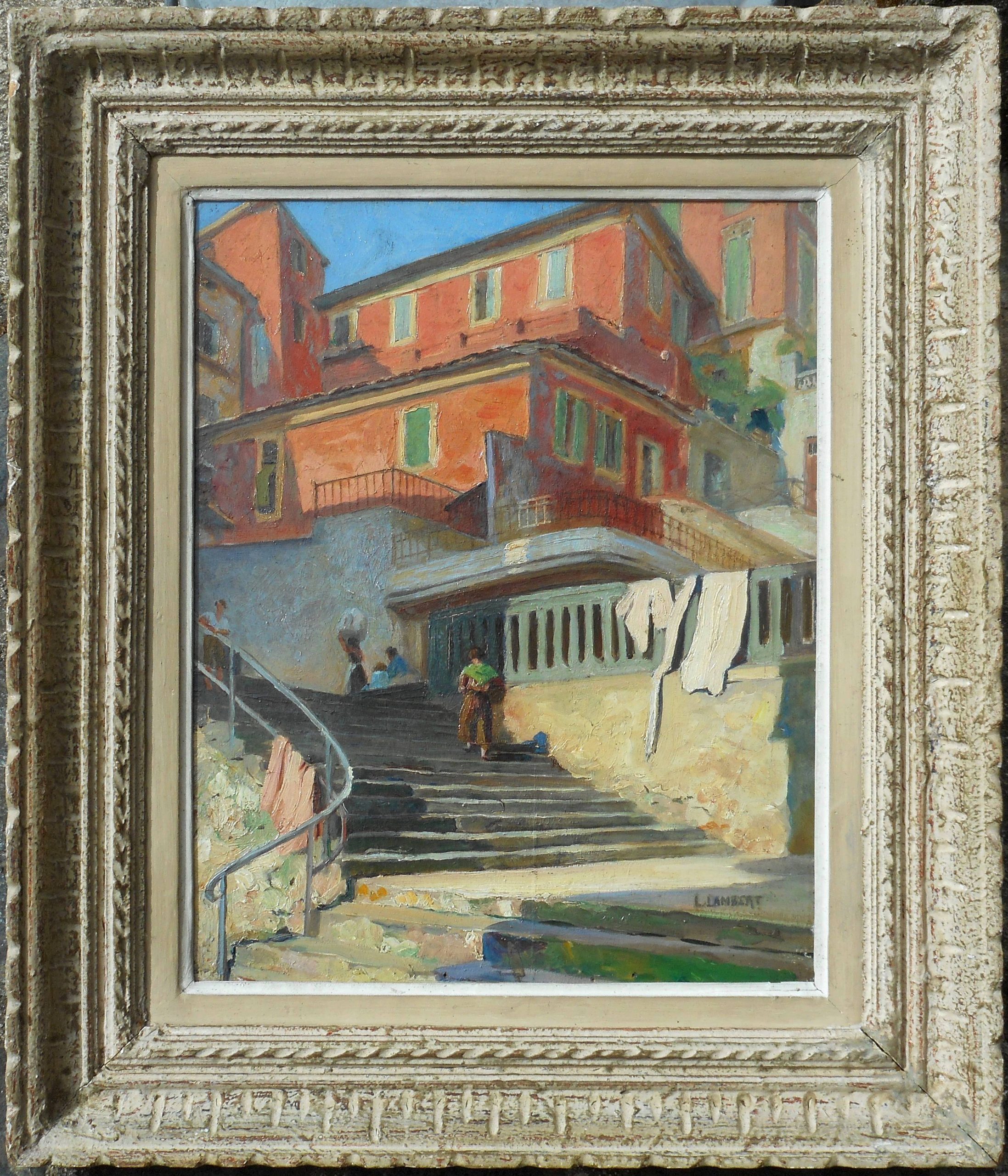 Léon LAMBERT hspb 40,5 x 32,5 cm (57,5 x 50 cm enc) NICE aout 1930 hauteurs de la rue ROSSETTI