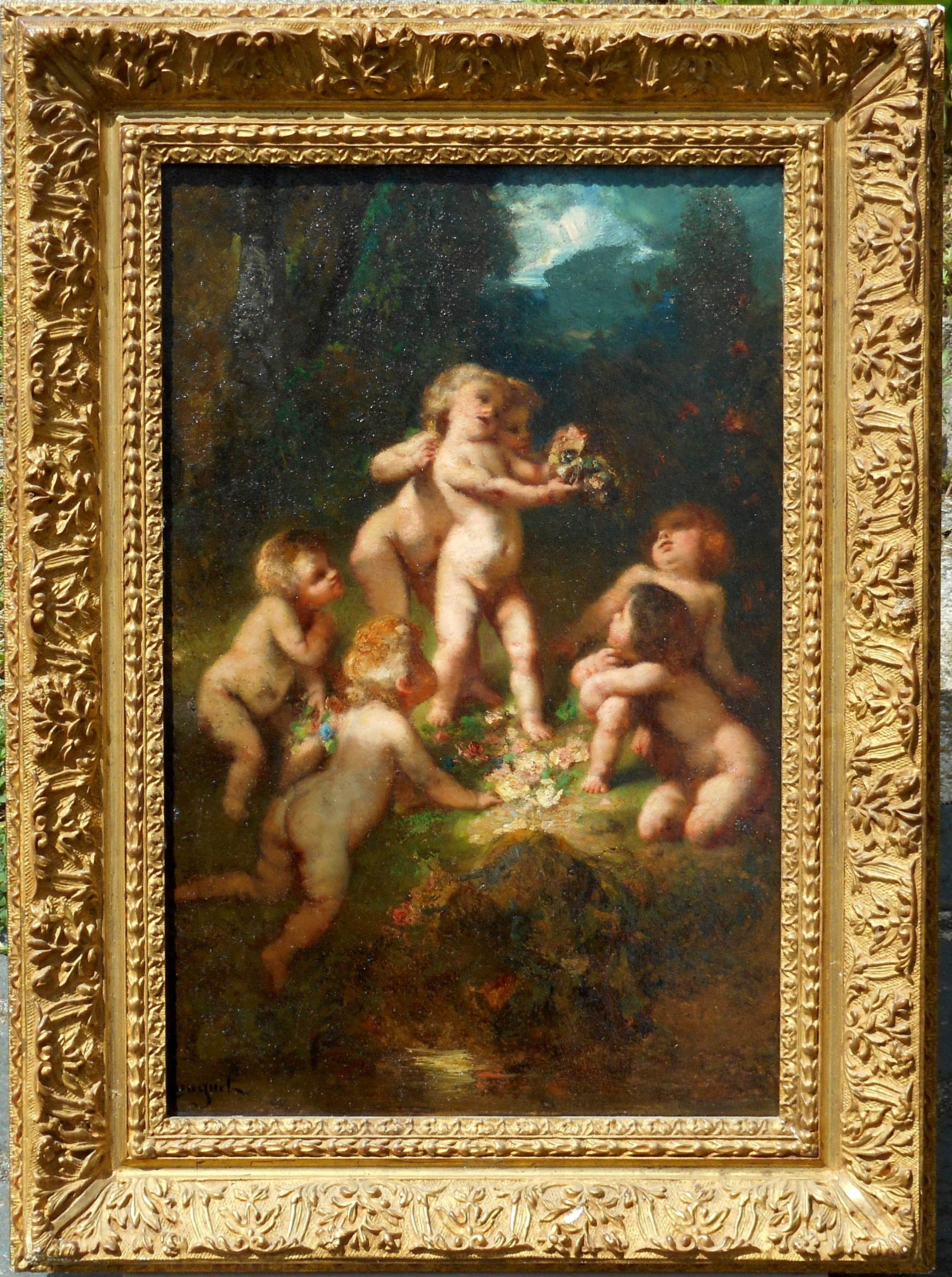 Alexandre Marie LONGUET hst 50 x 34 cm (64 x 47 cm enc) chérubins - puttis