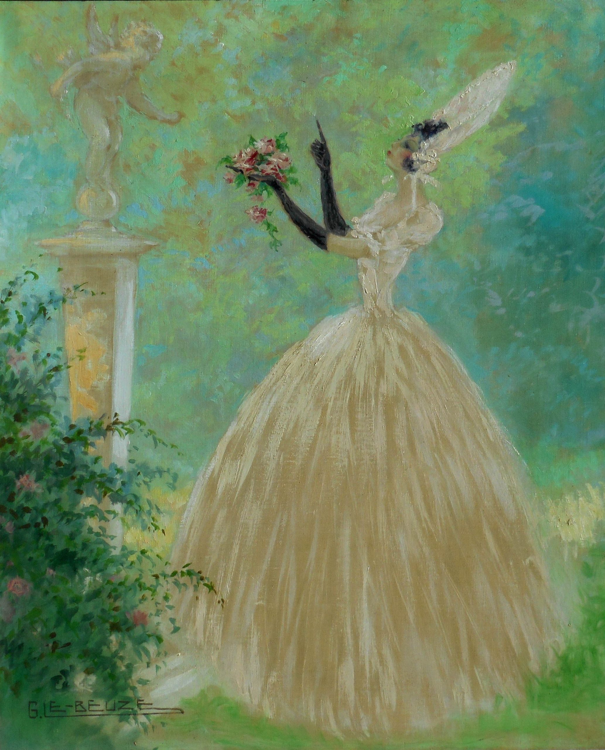 Gaston LE BEUZE hst 46 x 38 cm l 'offrande à CUPIDON SAF