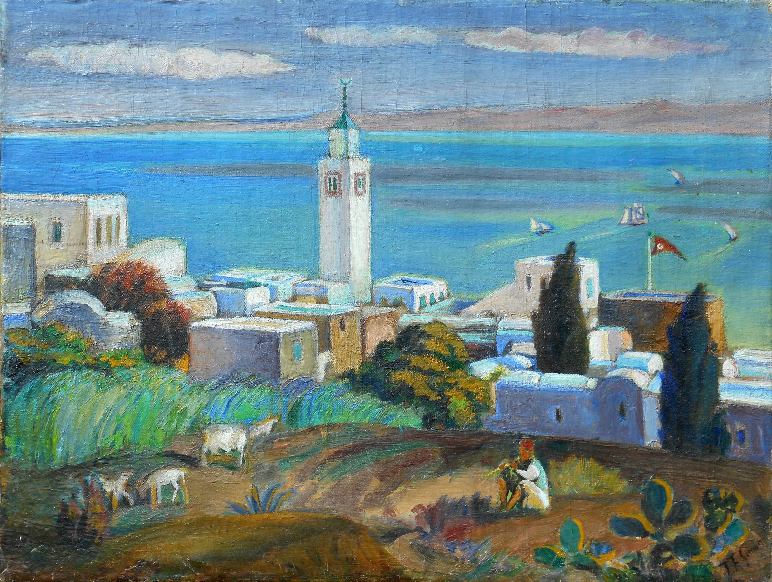 Tavik Frantisek SIMON hst 46 x 61 cm Tunisie mosquée de sidi bou saïd