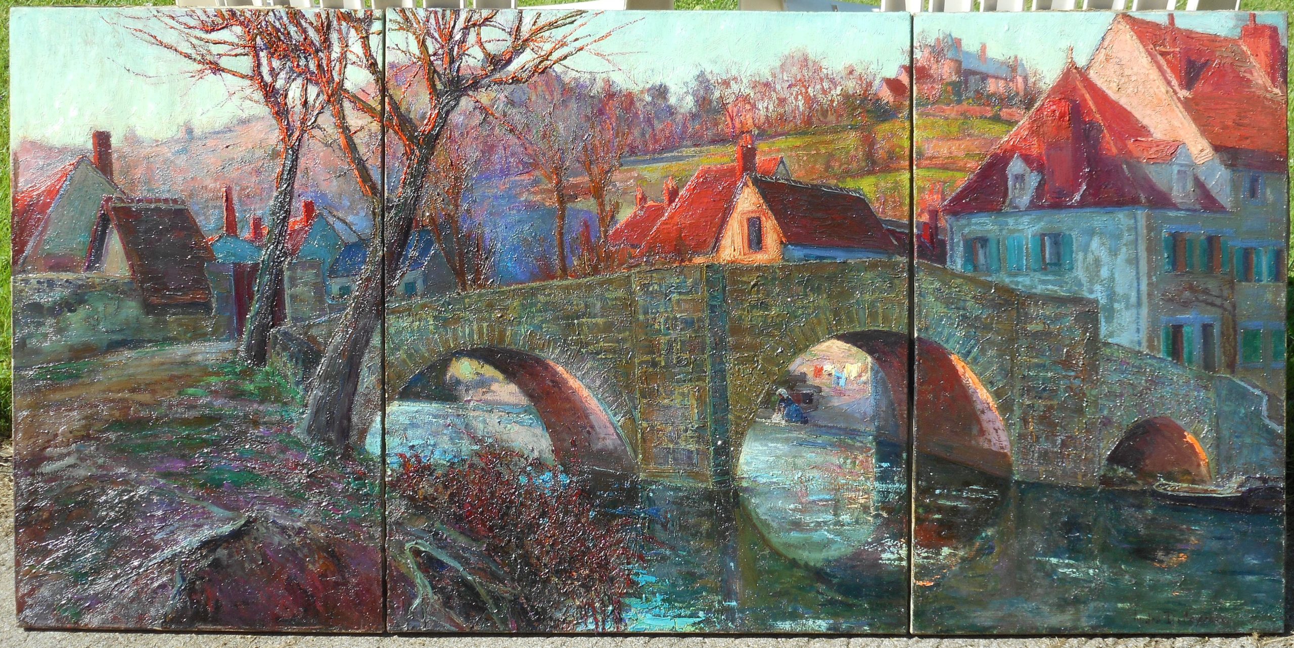 André DELACROIX hst 55 x 112 cm (2 x 55 x 33 cm + 55 x 46 cm ) CHAMBON SUR VOUEYZE (CREUSE)
