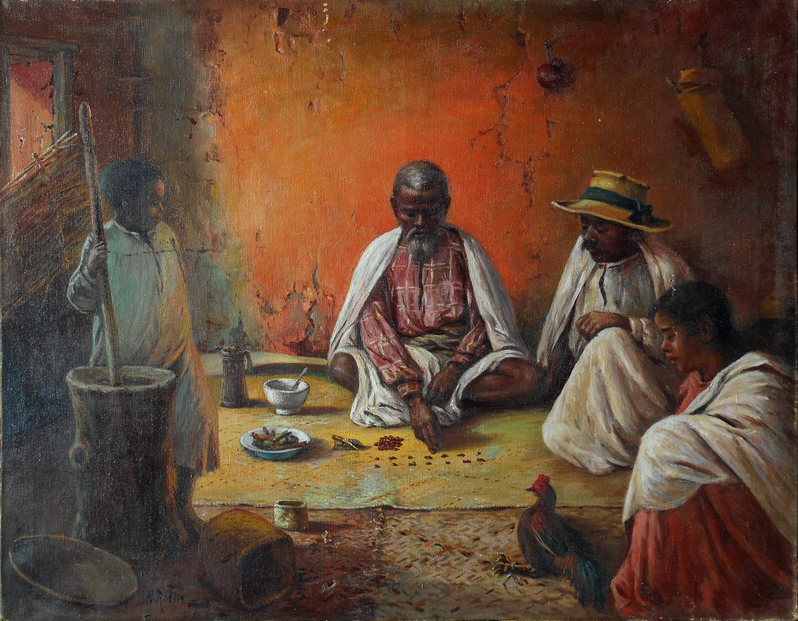 HENRI RATOVO hst 72 x 93 cm 1919 scène de divination le sikily ou sikidy