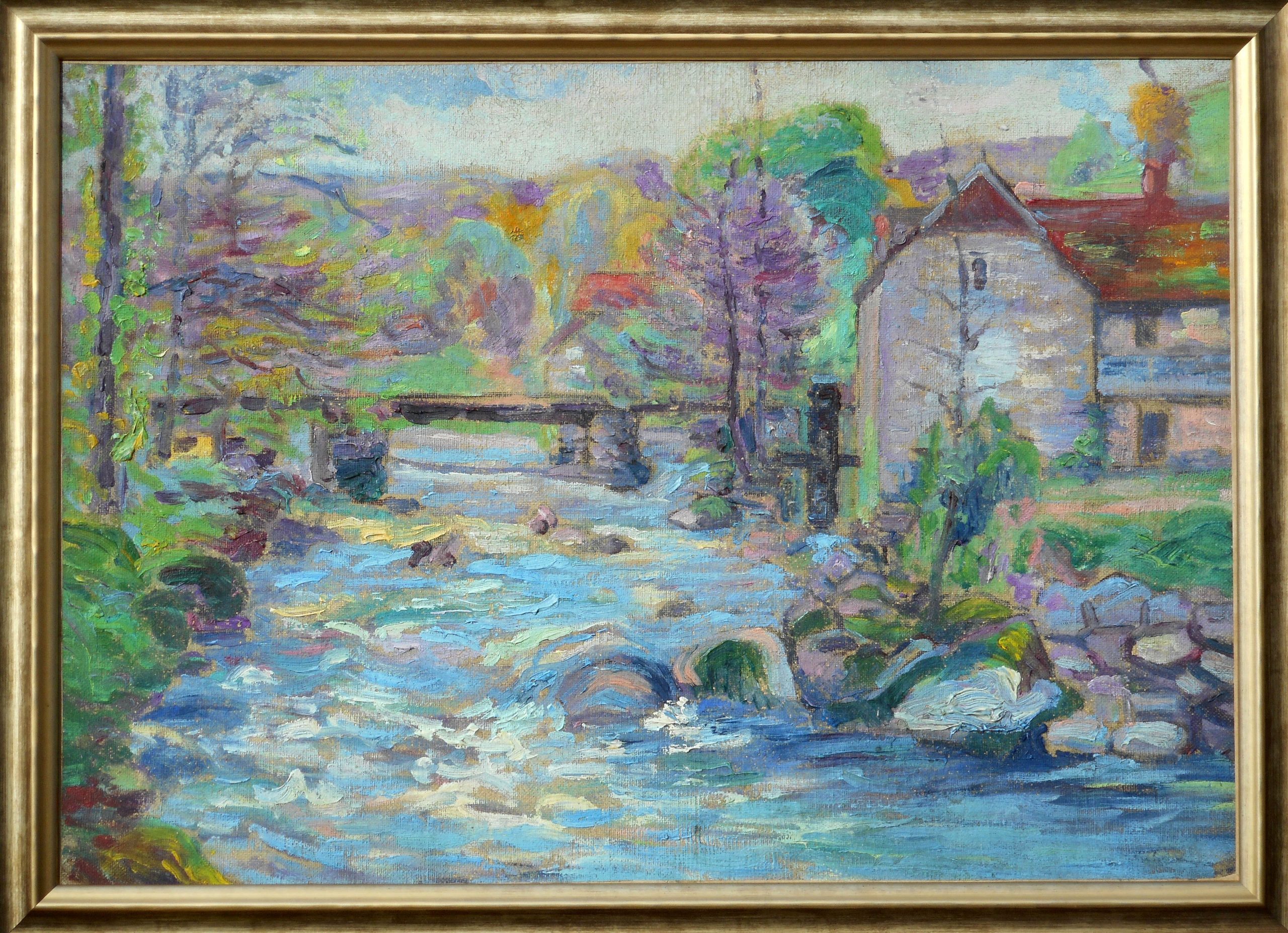 Julien FERON hst 37 x 53 cm cachet de la signature au dos - crozant le moulin de la folie