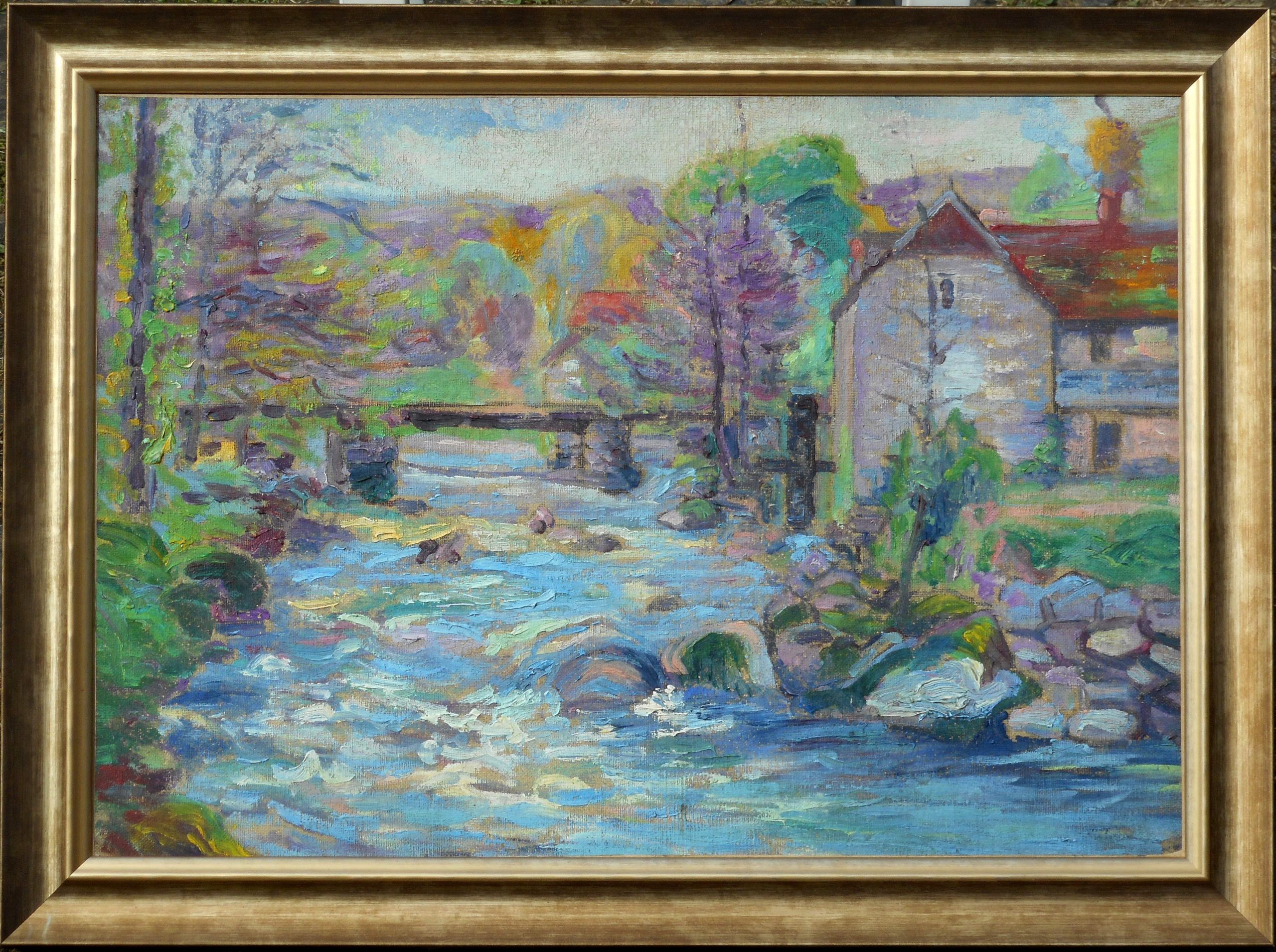 Julien FERON hst 37x53cm (45 x 60 cm enc) crozant le moulin de la folie