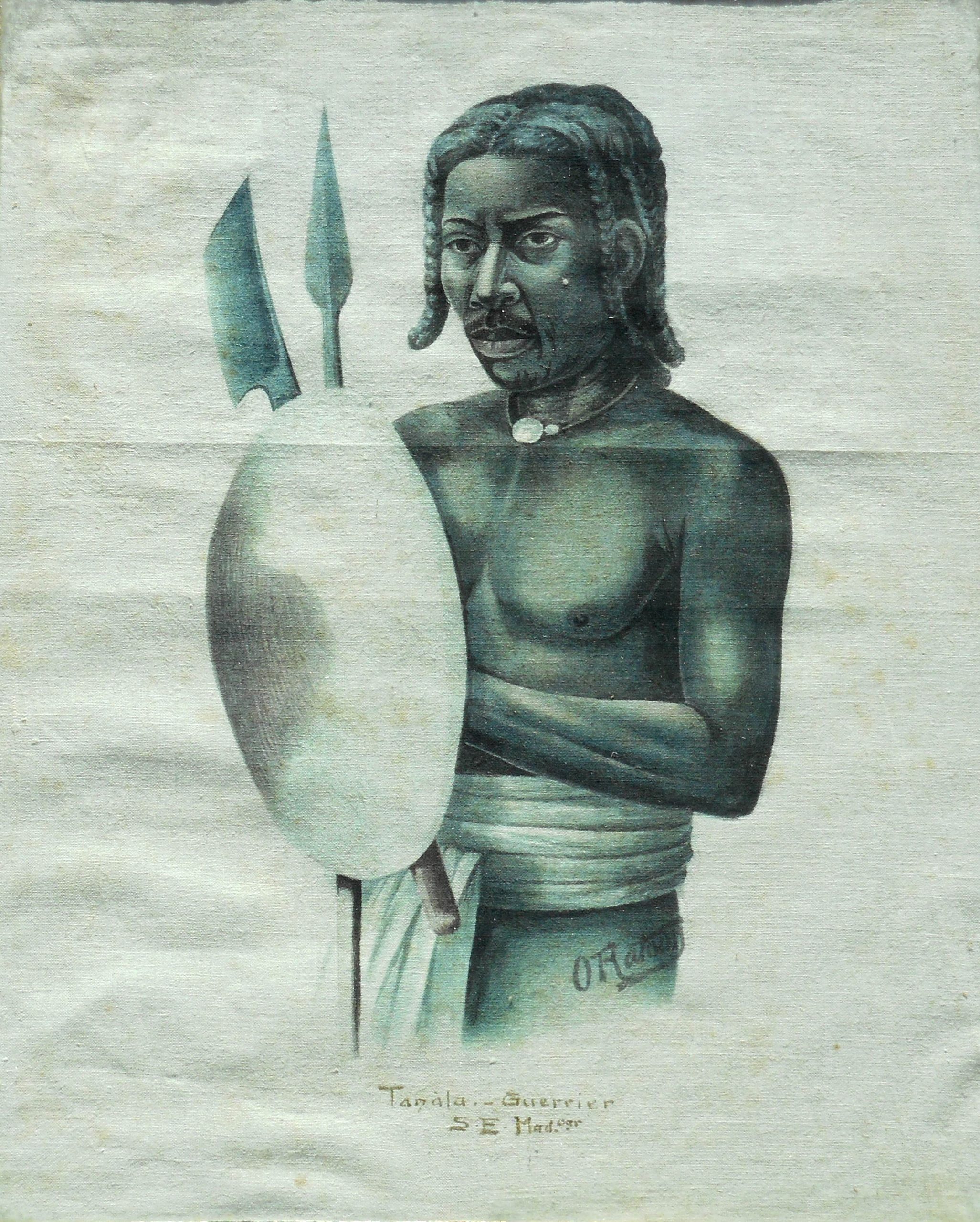 OLIVIER RATODY aq sur soga 32 x 25 cm guerrier TANALA sud est de MADAGASCAR