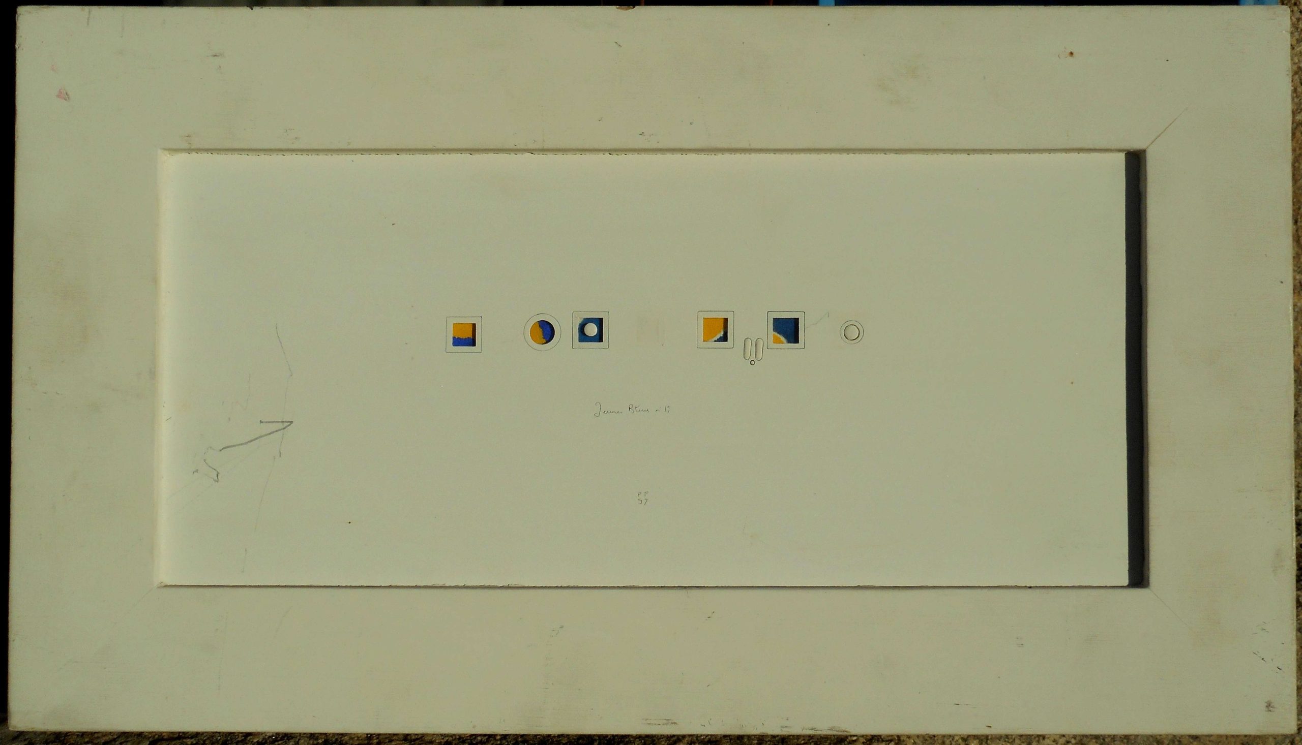 PHILIPPE FAVIER suite 668 - 1997 peinture et collage sous verre 21 x 37 cm (12,5 x 28,5 cm ) jaunes bleues n°19