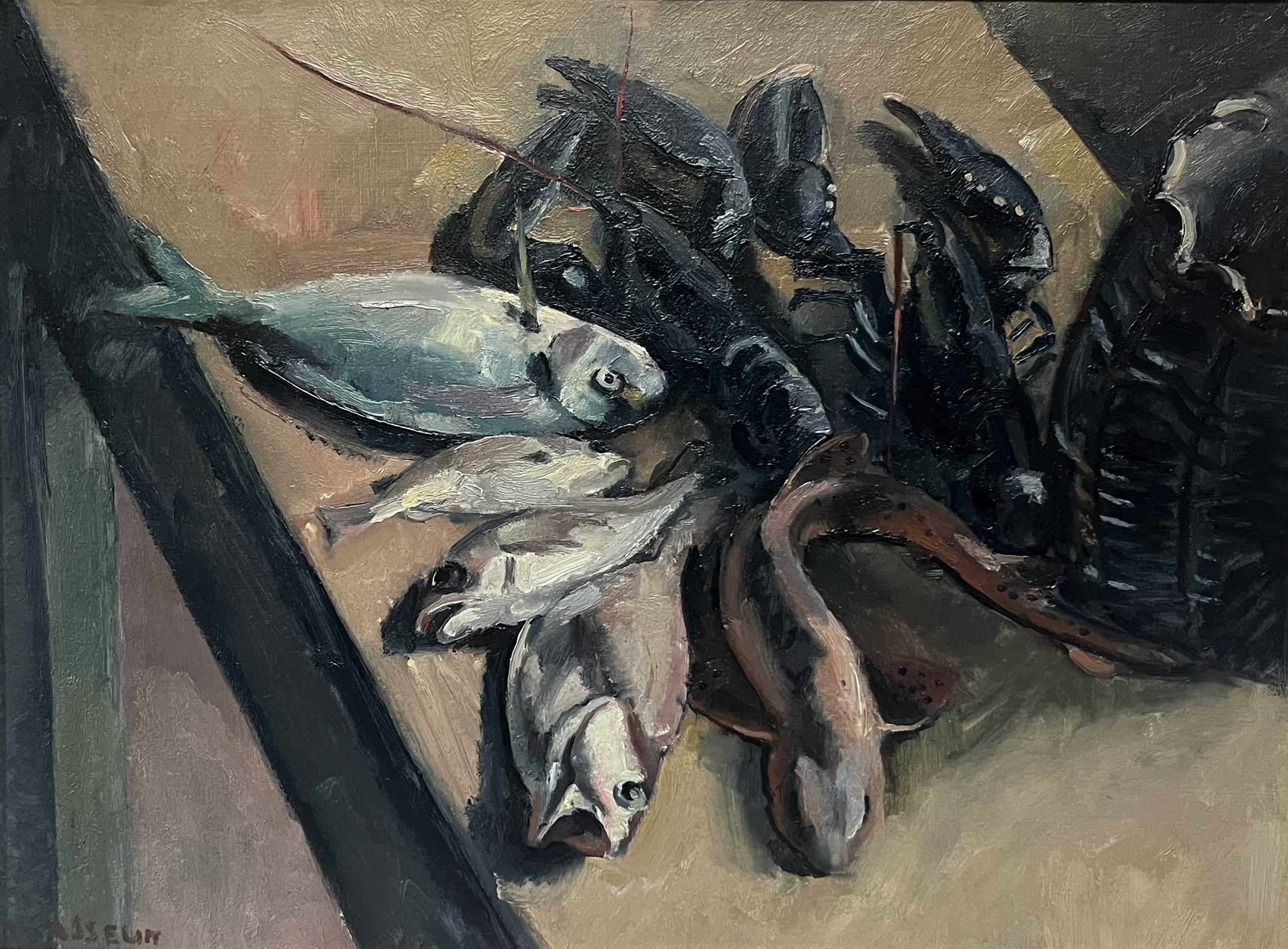Maurice Asselin (1882-1947) Nature morte aux homards et aux poissons, huile sur toile signée